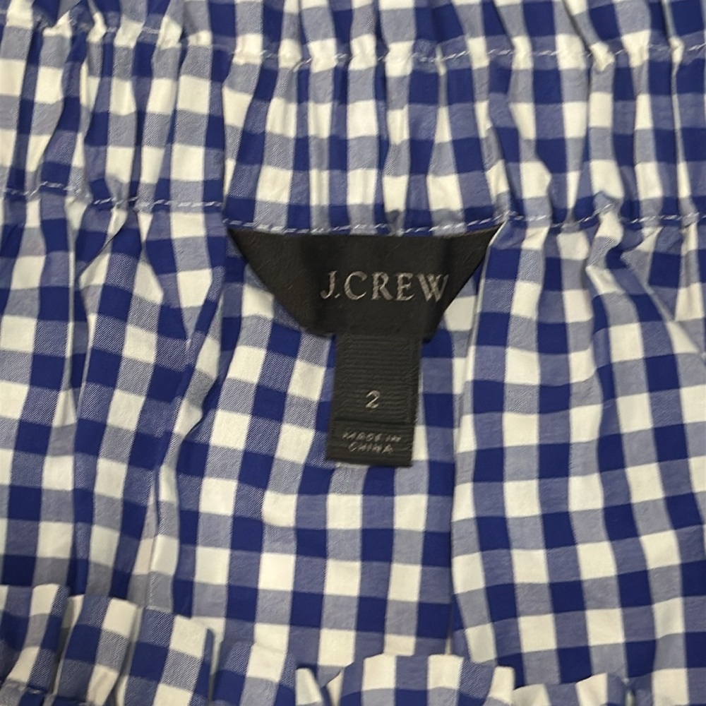 J Crew Off the Shoulder Blue White Gingham Top - Picture 8 of 9